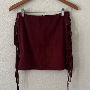 Stylish Burgundy Lace-Up Mini Skirt